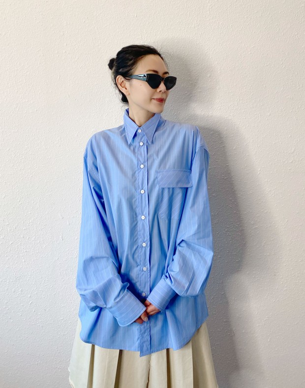 Blue Pin Stripe Boxy Shirt #250232